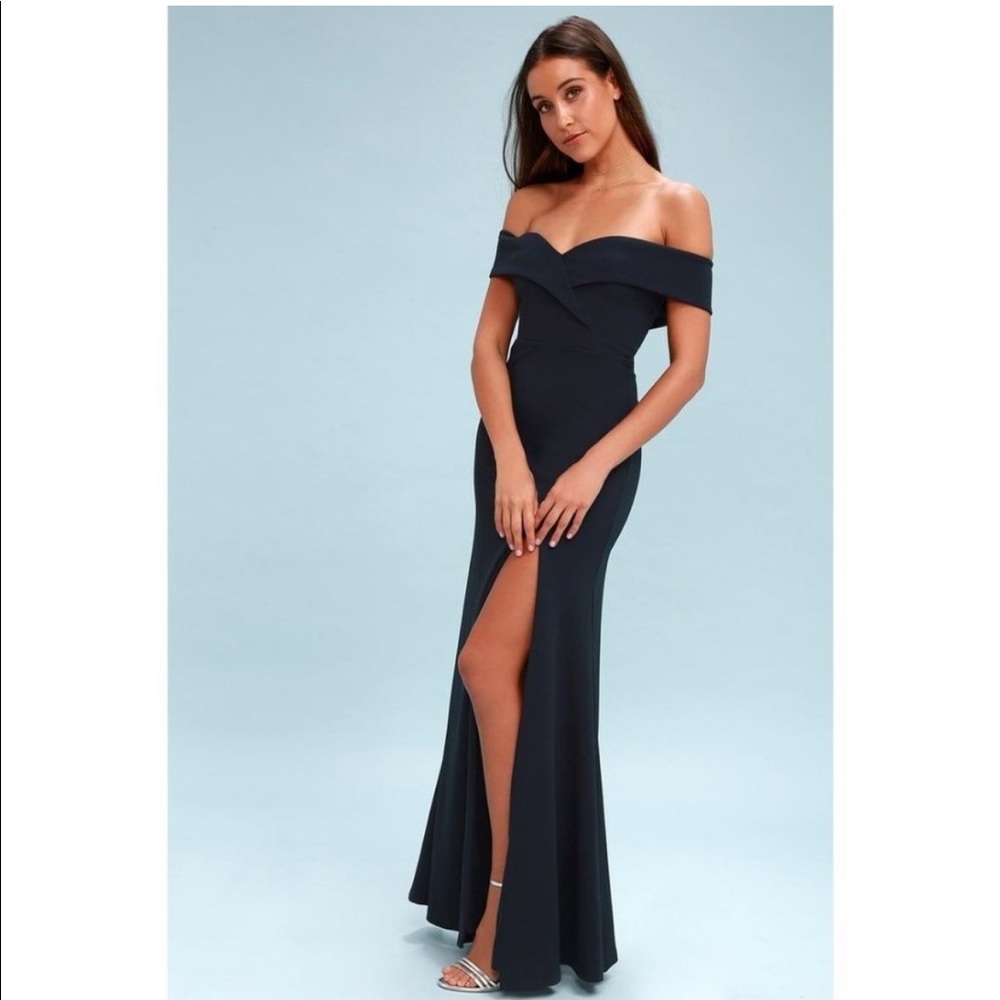 Song of Love Navy Blue Off-the-Shoulder Maxi Dress